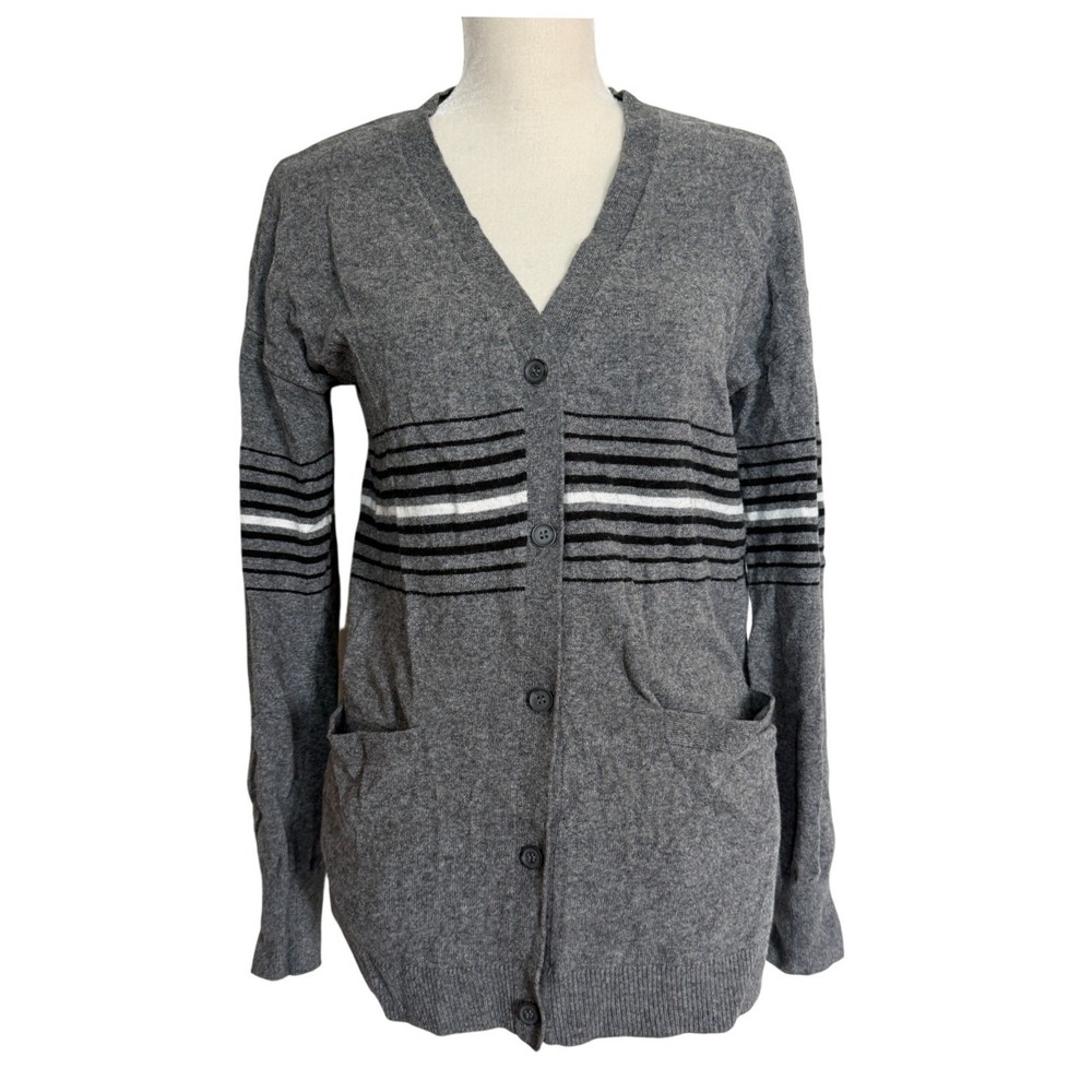 Treasure & Bond Womens M Gray Striped Pima Cotton Cardigan Menswear Academia